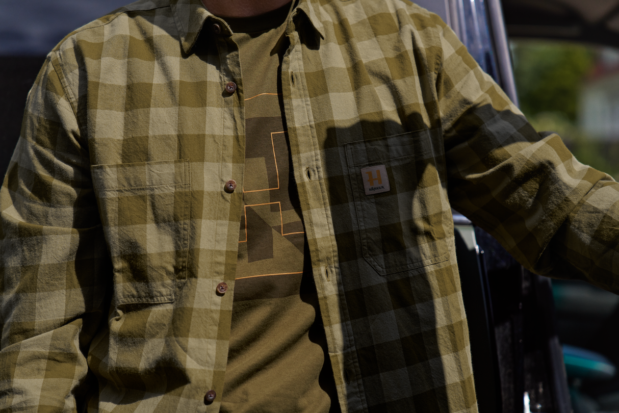 Skandinavisches Langarm-Hemd Dark olive check - Härkila