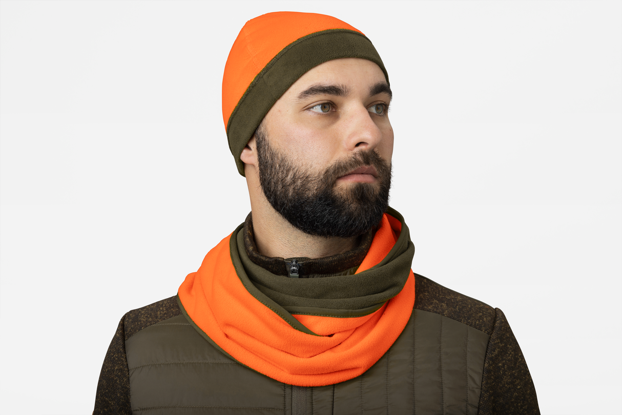 Wendbares Fleece-Halstuch Pine green/Hi-Vis orange - Seeland