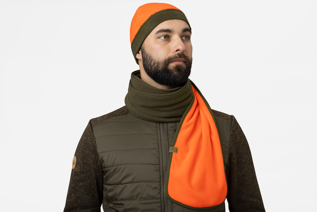 Wendbares Fleece-Halstuch Pine green/Hi-Vis orange - Seeland