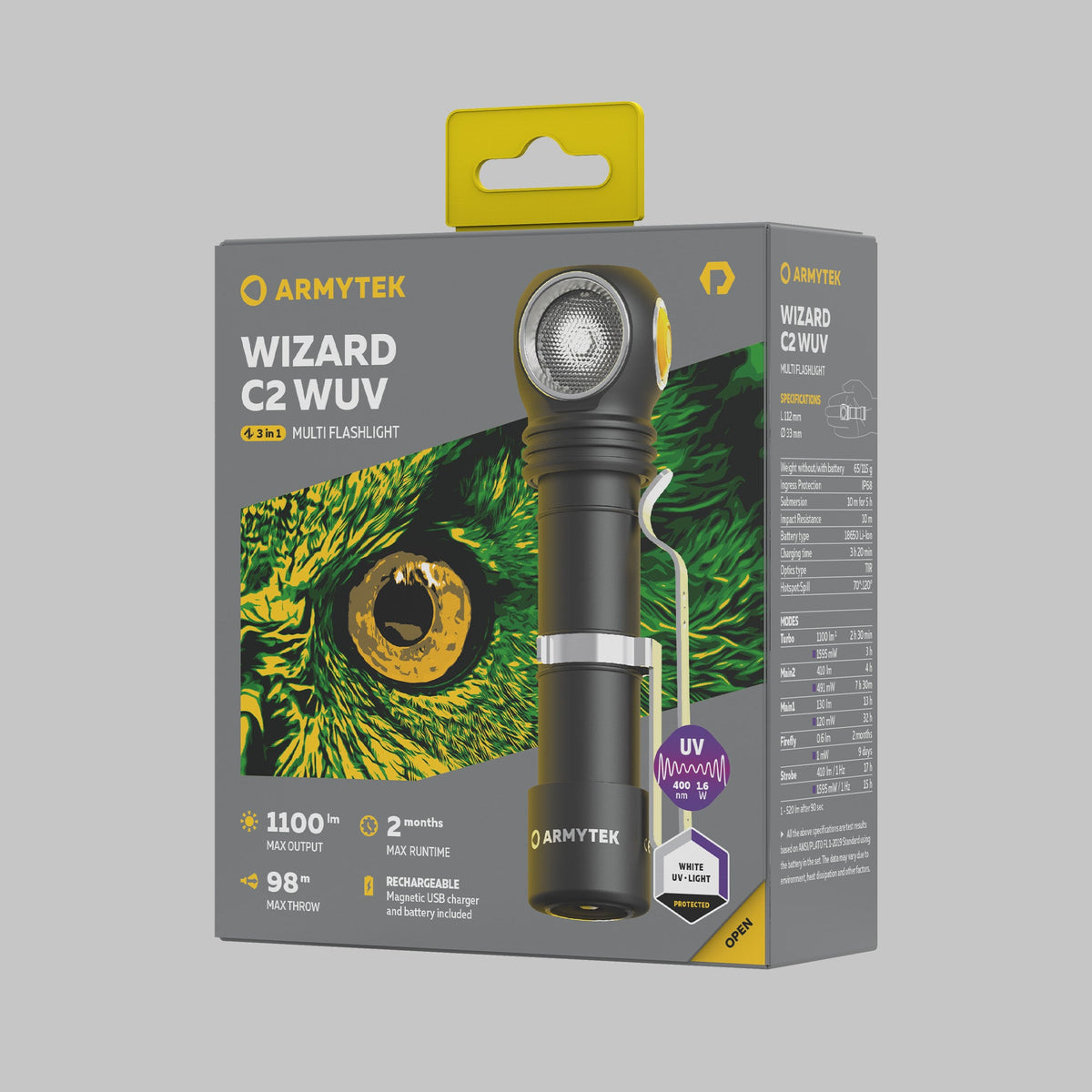 Armytek Wizard C2 WUV - Biały i ultrafioletowy - 1100 lm i 1595 mW (400 nm)