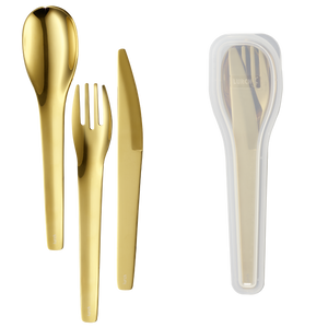 Besteckset To-Go rostfrei - Stahl/Gold mit Aufbewahrungsbox - Lurch