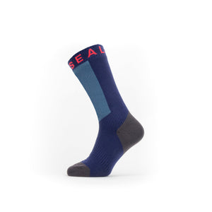 Scoulton WP Warm Wt. Mittellange Socke mit Hydrost Marineblau/Grau/Rot – Sealskinz