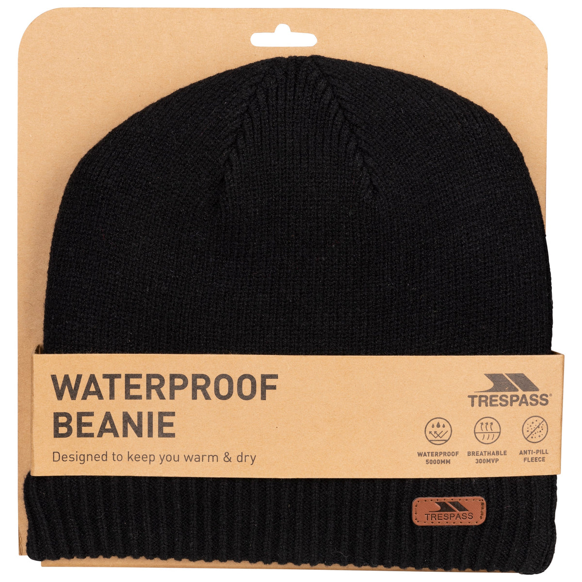 Chuck- Unisex Waterproof Beanie - Black - Trespass